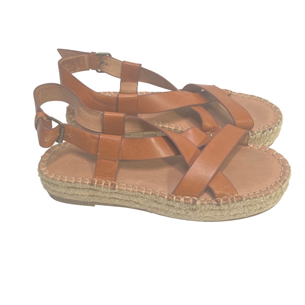 Madewell AM199‎ English Saddle Brown Leather Espadrille Gladiator Sandals Sz 6.5